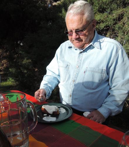 Dave, a retired Border Patrol officer, enjoys dessert